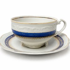 Filiżanka ze spodkiem Iris Cluj Rumunia lata 40-50 kobalt złocenia stara porcelana Vintage (2/2)