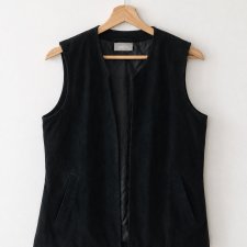 Czarna skórzana kamizelka bezrękawnik Wallis zamsz 40 L vintage