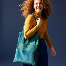 Welurowa shopperka patchwork butelkowa zieleń unikatowa torba handmade