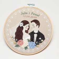 Haft ślubny w tamborku 20 cm, indywidualna pamiątka ślubna, rocznicowa 56