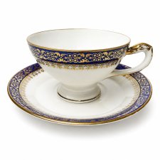 Filiżanka ze spodkiem Haas & Czjzek Bohemia 1900–1945 kobalt złocenia stara cienka porcelana (1/3)