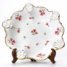 Rosenthal Kronach Moliere ażurowa patera na nóżkach 1901 r Antyk 120 letnia kwiaty złocenia