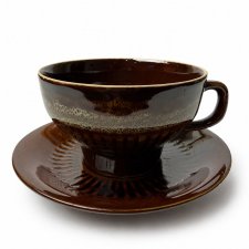 Filiżanka Mirostowice PRL lata 70 brązowy porcelit vintage Polski design