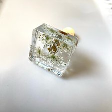 Gałka meblowa kwadracik DZIKA MARCHEW 30 mm - kwiaty w żywicy - Pralines