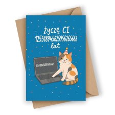 KARTKA URODZINOWA Z KOTEM- ŻYCZĘ CI 125..LAT!