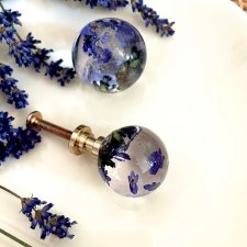 Gałka meblowa LAWENDA 30 mm - kwiaty w żywicy - Raindrops Pure