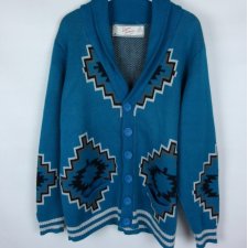 New Look męski sweter turkus wzory akryl / XL