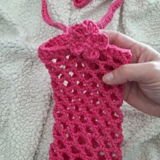 Intensywnie RÓŻOWE szydełkowe NOSIDEŁKO na butelkę - handmade z kwiatuszkiem