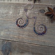 Kolczyki miedziane spirale kolorowe
