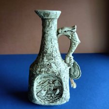Rzadka butla ceramiczna (18 cm) z oryginalną etykietą, Włochy - stan idealny