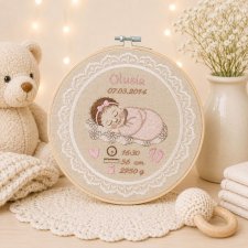 Haftowana personalizowana metryczka, pamiątka narodzin w oprawie 20 cm, 3