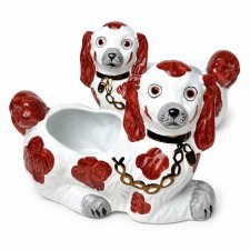 Duża doniczka Spaniel Staffordshire Anglia Bairstow Manor Pottery 2 psy lata 80 malowane Vintage