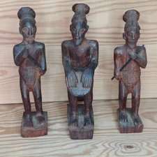 3 drewniane ręcznie rzeżbione figurki afrykanskie drewno egzotyczne