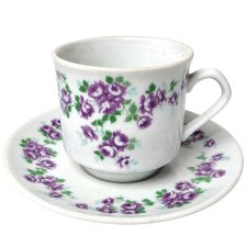 Stara filiżanka Bohemia Czechosłowacja fioletowe róże Vintage lata 40