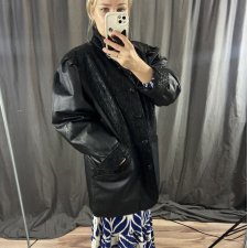 skórzany płaszcz vintage lata 80'te oversize