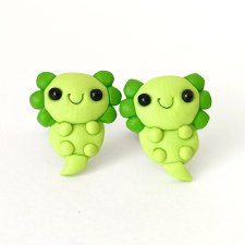 Zielone urocze kolczyki kawaii axolotl