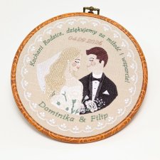 Haft ślubny w tamborku 20 cm, indywidualna pamiątka ślubna, podziękowania ślubne 60