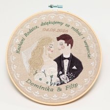 Haft ślubny w tamborku 20 cm, indywidualna pamiątka ślubna, podziękowania ślubne 60