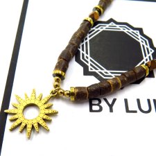 Naszyjnik Damski z Drewna Kokosowego z Zawieszką Słońcem – Brązowy, Boho, Sznurkowy | Desert Nomad
