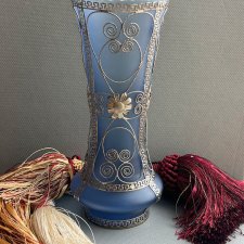 Vintage Filigree Blue Vase ❤ Wazon w koronkowym okuciu.