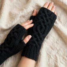 Czarne Mitenki Celtycki Aksamit - Celtycki Wzór - 100% Wełna Merino | Unisex