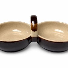 Przyprawnik kabaret ceramiczny PRL podwójny brązowe szkliwo Vintage