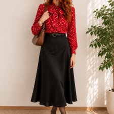 Czerwona bluzka vintage z kokardą kwiaty retro XS