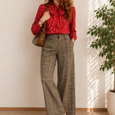 Vintage Y2K spodnie w kratę bootcut wide leg Red Moon 34/36