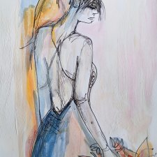 "  W ogrodzie " technika mieszana - a4