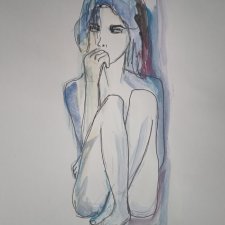 "  Czekając " technika mieszana - a4