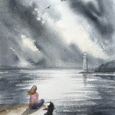 Nad morzem. 30*21cm, Original Akwarela