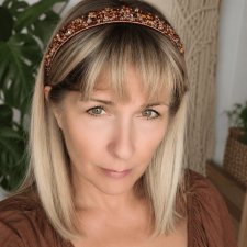 Ręcznie robiona opaska do włosów z koralików i szklanych kryształków - miedziano-brązowy blask