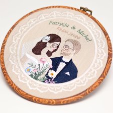 Personalizowana pamiątka ślubna, haft w oprawie vintage