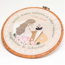 Haft ślubny w tamborku 20 cm, indywidualna pamiątka ślubna, podziękowania ślubne