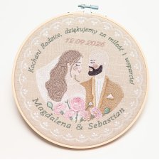 Haft ślubny w tamborku 20 cm, indywidualna pamiątka ślubna, podziękowania ślubne