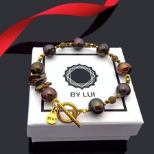 Ekskluzywna Bransoletka Damska z Brązowych Pereł- Zapięcie Toggle, Druzy Agatu | Magnetic Pearls BY LUI