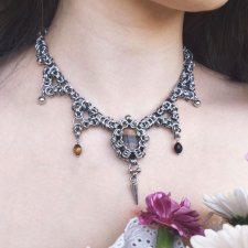 Choker chainmaille z tygrysim okiem ze stali chirurgicznej 43+5,5 cm gothic dark fairycore