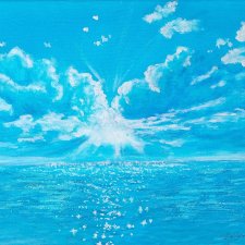 NADMORSKI PEJZAŻ MALOWANY NA PŁÓTNIE - "CISZA OCEANU" 30x40cm