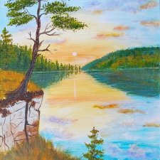 KLIMATYCZNY PEJZAŻ MALOWANY NA PŁÓTNIE - "CICHY ZMIERZCH" 40x30cm
