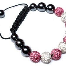 RÓŻÓWO-SREBRNE   KULKI piękna bransoletka shamballa