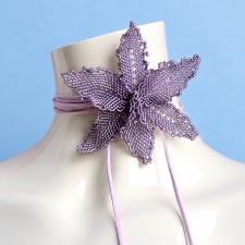Fioletowa orchidea naszyjnik choker z koralików