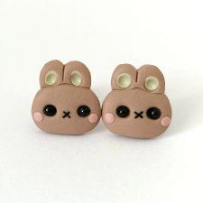 Beżowe Słodkie Kolczyki Króliki Kawaii