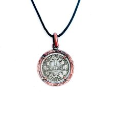 Wisiorek z monetą 1 mark 1875. Okuta miedzią