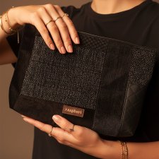 Czarna patchworkowa kosmetyczka podróżna handmade – unikat