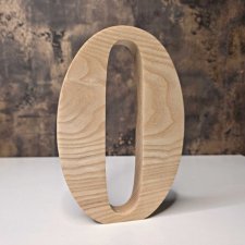 Cyfra 0 zero, z litego drewna, drewniana, jesion, stojąca dekoracyjna, wysokość 20cm