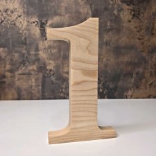 Cyfra 1 jeden, z litego drewna, drewniana, jesion, stojąca dekoracyjna, wysokość 20cm