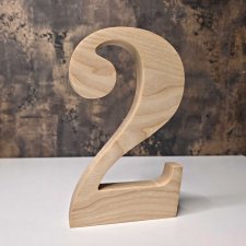 Cyfra 2 dwa, z litego drewna, drewniana, jesion, stojąca dekoracyjna, wysokość 20cm