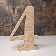 Cyfra 4 cztery, z litego drewna, drewniana, jesion, stojąca dekoracyjna, wysokość 20cm
