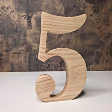 Cyfra 5 pięć, z litego drewna, drewniana, jesion, stojąca dekoracyjna, wysokość 20cm