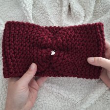 Bordowa OPASKA handmade z serduszkiem - kobiecy dodatek na chłodniejsze dni